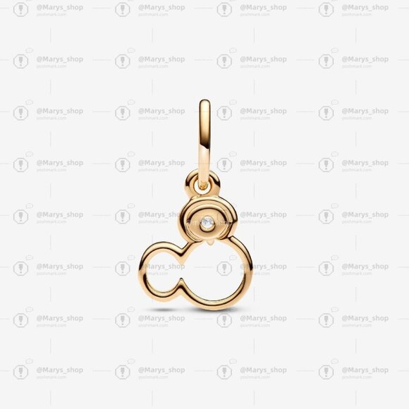 Pandora Disney Mickey Mouse Silhouette Lab-Grown Diamond Dangle Charm|Gold - Picture 2 of 2